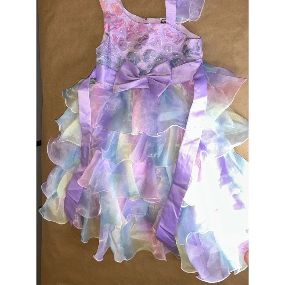 Girls Size 10 Pastel Rainbow Tiered Tulle Bow Party Dress Unbranded